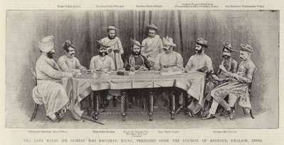 The Late Rajah Sir Gunpat Rao Khudkay, KCSI, Presiding over the Council of Regency, Gwalior, India by English Photographer