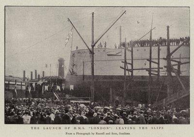 The Launch of HMS London, leaving the Slips by English Photographer