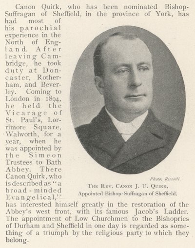 The Reverend Canon J U Quirk, Appointed Bishop-Suffragan of Sheffield by English Photographer