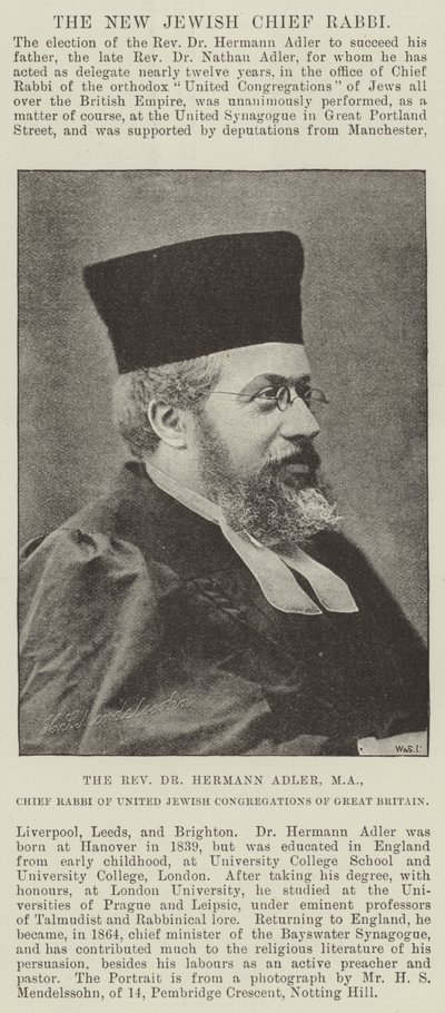 The Reverend Dr Hermann Adler, MA, Chief Rabbi of United Jewish Congregations of Great Britain by English Photographer