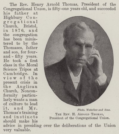 The Reverend H Arnold Thomas, President of the Congregational Union by English Photographer