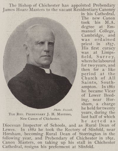 The Reverend Prebendary J H Masters, New Canon of Chichester by English Photographer