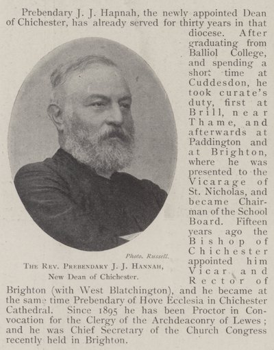 The Reverend Prebendary J J Hannah, New Dean of Chichester by English Photographer