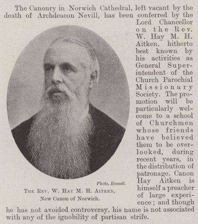 The Reverend W Hay M H Aitken, New Canon of Norwich by English Photographer