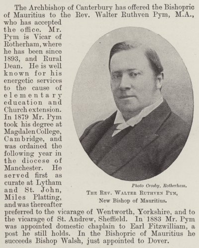 The Reverend Walter Ruthven Pym, New Bishop of Mauritius by English Photographer