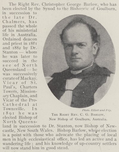 The Right Reverend C G Barlow, New Bishop of Goulburn, Australia by English Photographer
