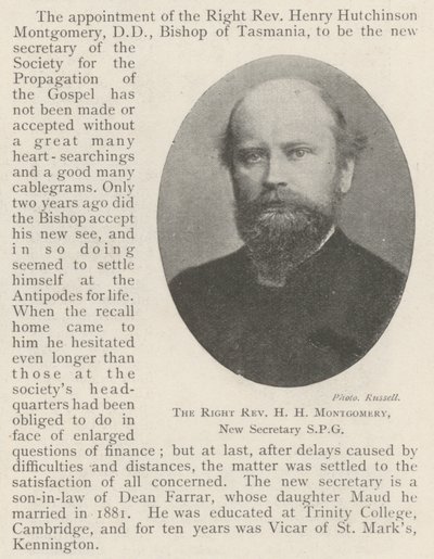 The Right Reverend H H Montgomery, New Secretary SPG by English Photographer