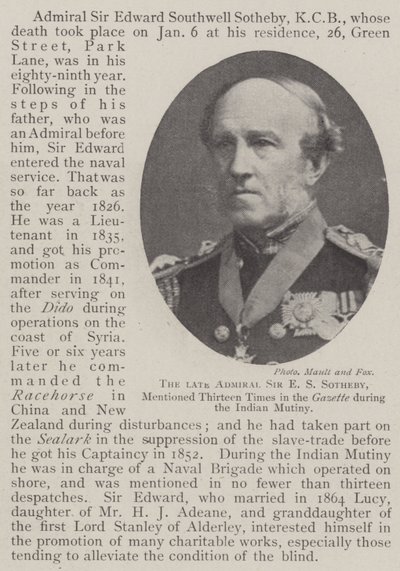 The late Admiral Sir E S Sotheby, mentioned Thirteen Times in the Gazette during the Indian Mutiny by English Photographer