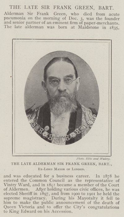 The late Alderman Sir Frank Green, Baronet, Ex-Lord Mayor of London by English Photographer