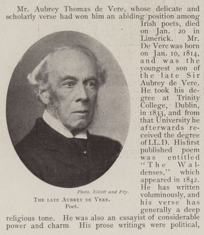The late Aubrey de Vere, Poet by English Photographer