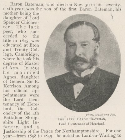 The late Baron Bateman, Lord Lieutenant of Hereford by English Photographer