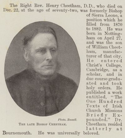 The Late Bishop Cheetham by English Photographer