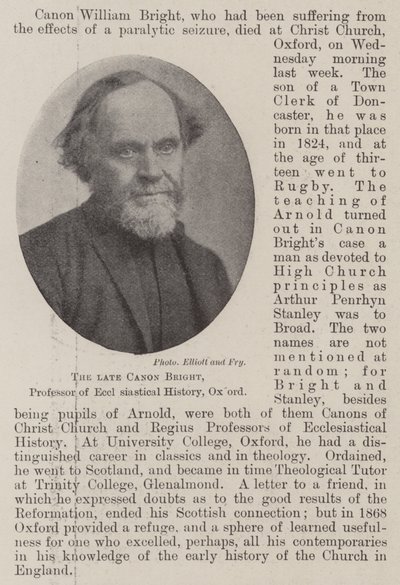 The Late Canon Bright, Professor of Ecclesiastical History, Oxford by English Photographer