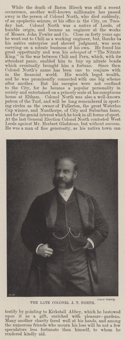 The late Colonel J T North by English Photographer