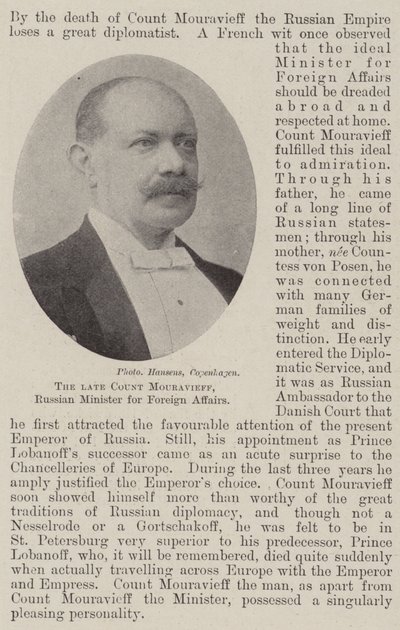 The Late Count Mouravieff, Russian Minister for Foreign Affairs by English Photographer