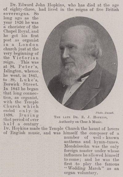 The late Dr E J Hopkins, Authority on Church Music by English Photographer