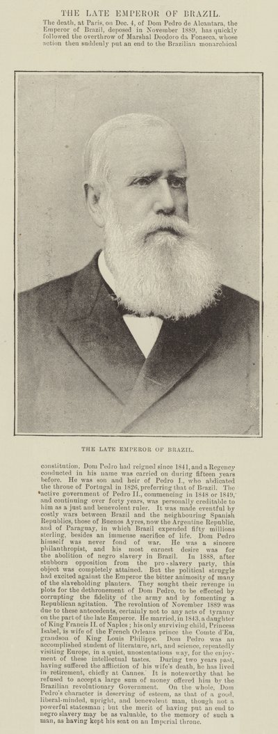 The late Emperor of Brazil by English Photographer