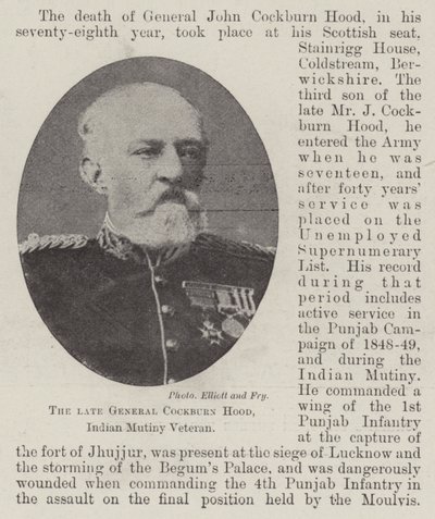 The late General Cockburn Hood, Indian Mutiny Veteran by English Photographer