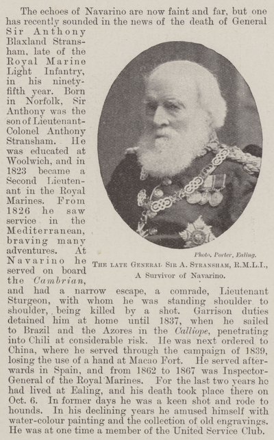 The late General Sir A Stransham, RMLI, a Survivor of Navarino by English Photographer