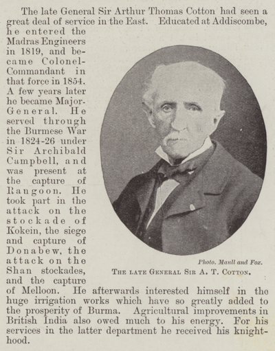 The Late General Sir A T Cotton by English Photographer