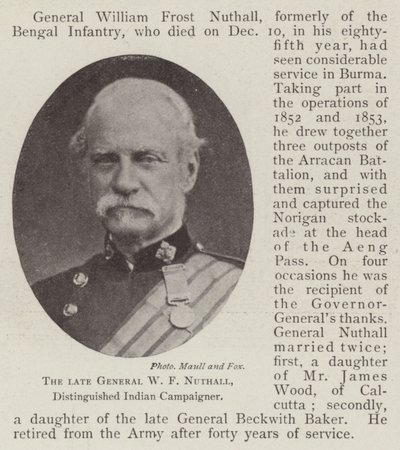 The late General W F Nuthall, Distinguished Indian Campaigner by English Photographer