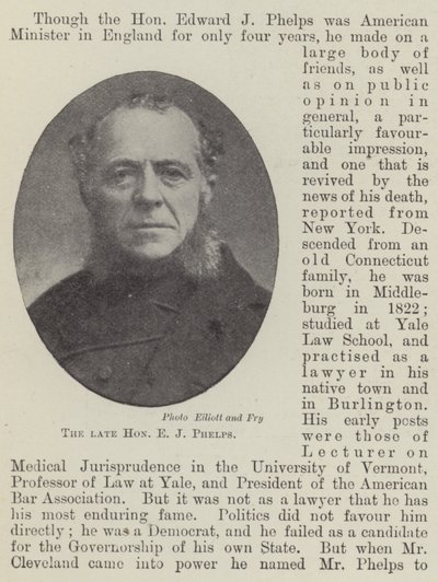 The late Honourable E J Phelps by English Photographer