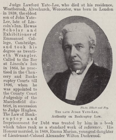 The late Judge Yate-Lee, Authority on Bankruptcy Law by English Photographer