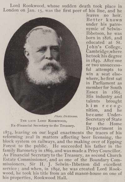 The late Lord Rookwood, Ex-Financial Secretary to the Treasury by English Photographer