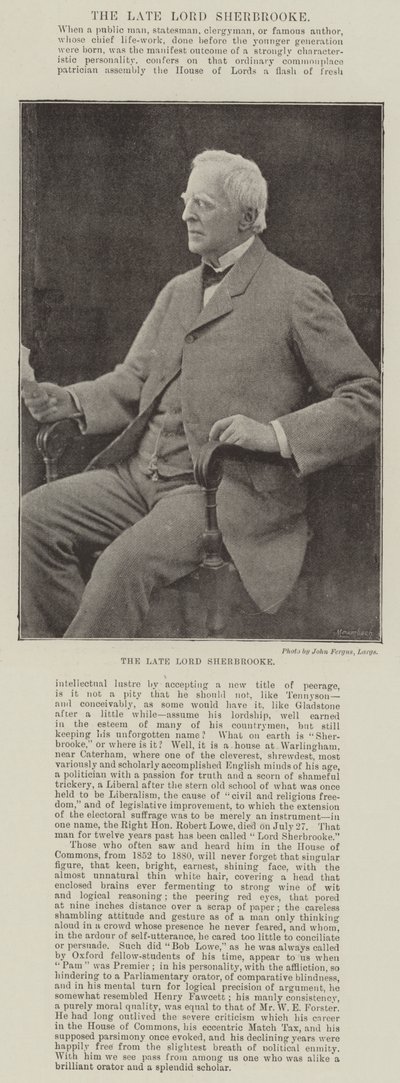 The late Lord Sherbrooke by English Photographer