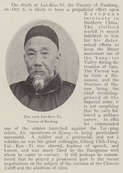 The Late Lui-Kun-Yi, Viceroy of Nanking by English Photographer