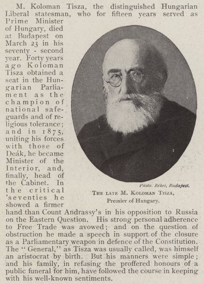 The Late Koloman Tisza, Premier of Hungary by English Photographer