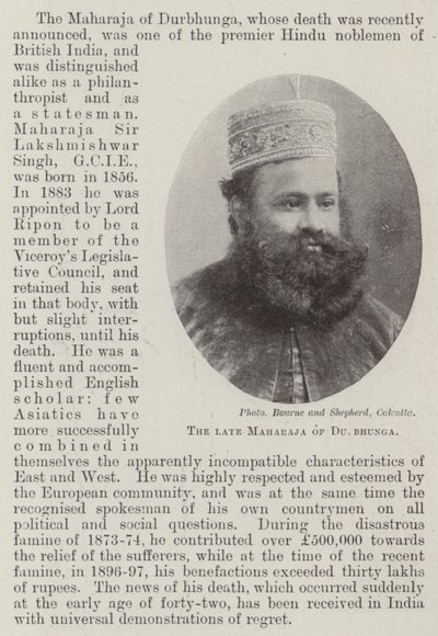 The late Maharaja of Durbhunga by English Photographer