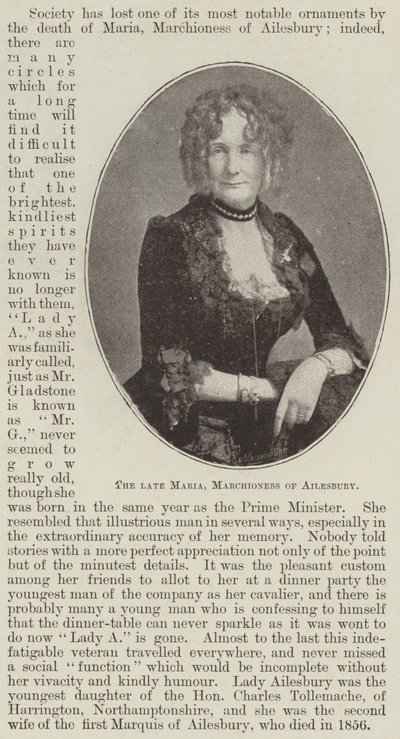 The late Maria, Marchioness of Ailesbury by English Photographer