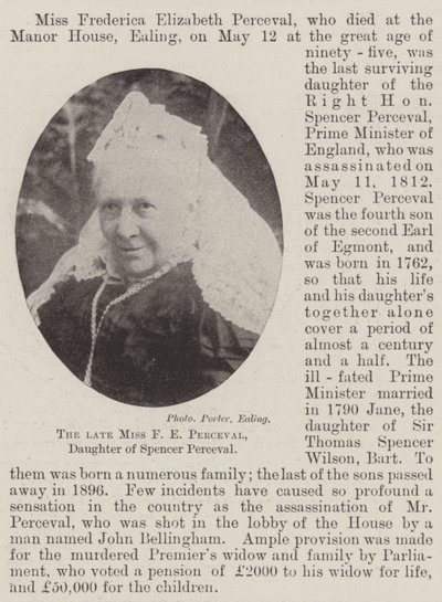 The late Miss F E Perceval, Daughter of Spencer Perceval by English Photographer