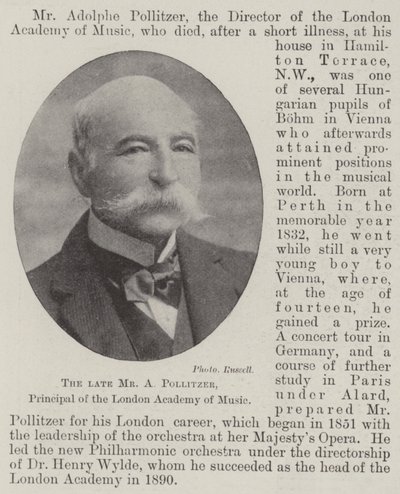 The late Mr A Pollitzer, Principal of the London Academy of Music by English Photographer