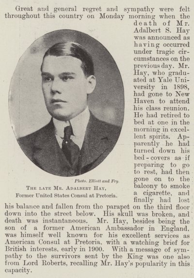 The late Mr Adalbert Hay, Former United States Consul at Pretoria by English Photographer