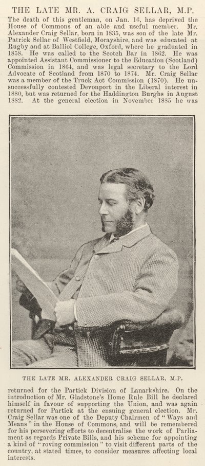The late Mr Alexander Craig Seller, MP by English Photographer