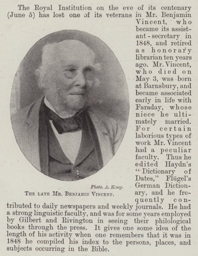 The late Mr Benjamin Vincent by English Photographer