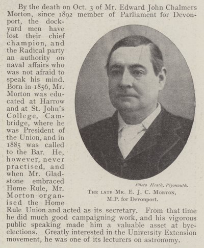 The Late Mr E J C Morton, MP for Devonport by English Photographer