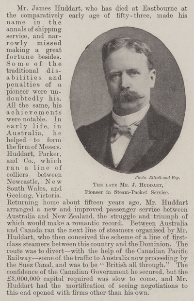 The Late Mr J Huddart, Pioneer in Steam-Packet Service by English Photographer