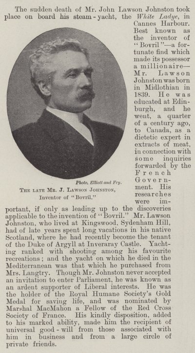 The late Mr J Lawson Johnston, Inventor of Bovril by English Photographer