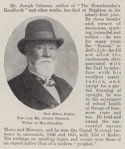 The late Mr Joseph Osborne, Writer on Horsebreeding by English Photographer