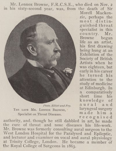 The Late Mr. Lennox Browne, Specialist on Throat Diseases by English Photographer