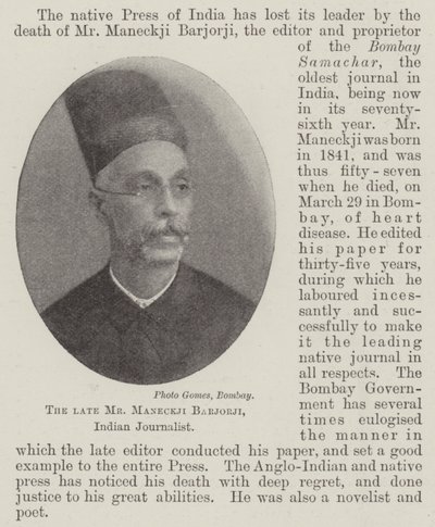 Mr Maneckji Barjorji, Indian Journalist by English Photographer