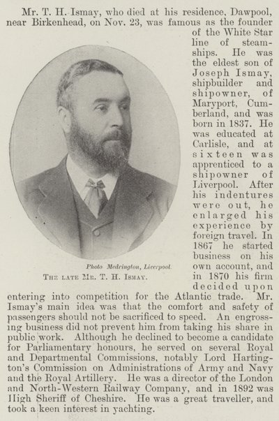 The Late Mr T H Ismay by English Photographer