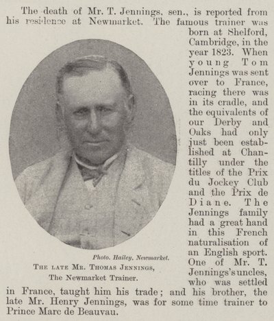 The late Mr Thomas Jennings, the Newmarket Trainer by English Photographer