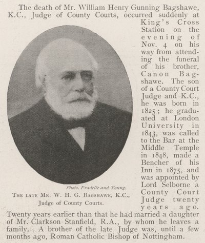 The late Mr W H G Bagshawe, KC, Judge of County Courts by English Photographer