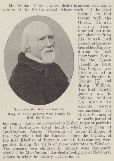 The late Mr William Corden, many of whose pictures were bought by HM the Queen by English Photographer