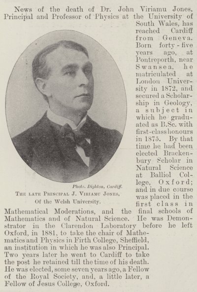 The late Principal J Viriamu Jones, of the Welsh University by English Photographer