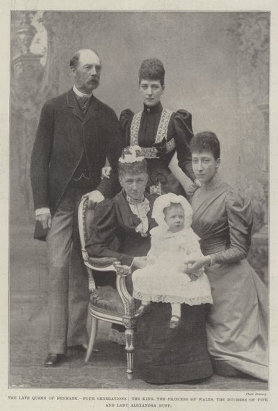 The late Queen of Denmark, Four Generations, the King, the Princess of Wales, the Duchess of Fife, and Lady Alexandra Duff by English Photographer